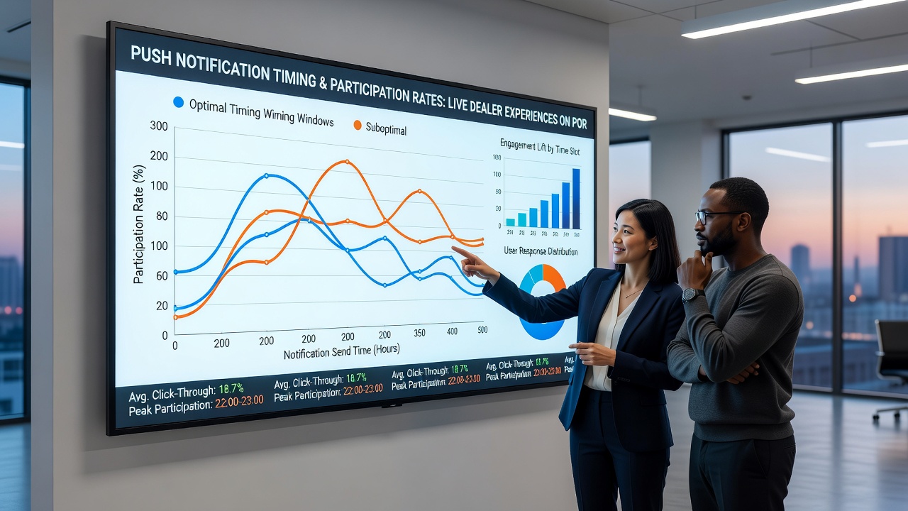 Analytics dashboard displaying notification open rates segmented by time of day for live dealer mobile sessions