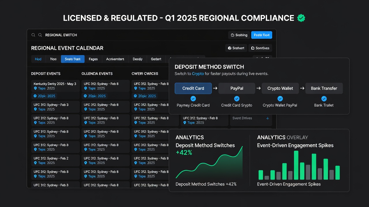 Analytics dashboard displaying deposit method trends tied to regional events and license updates