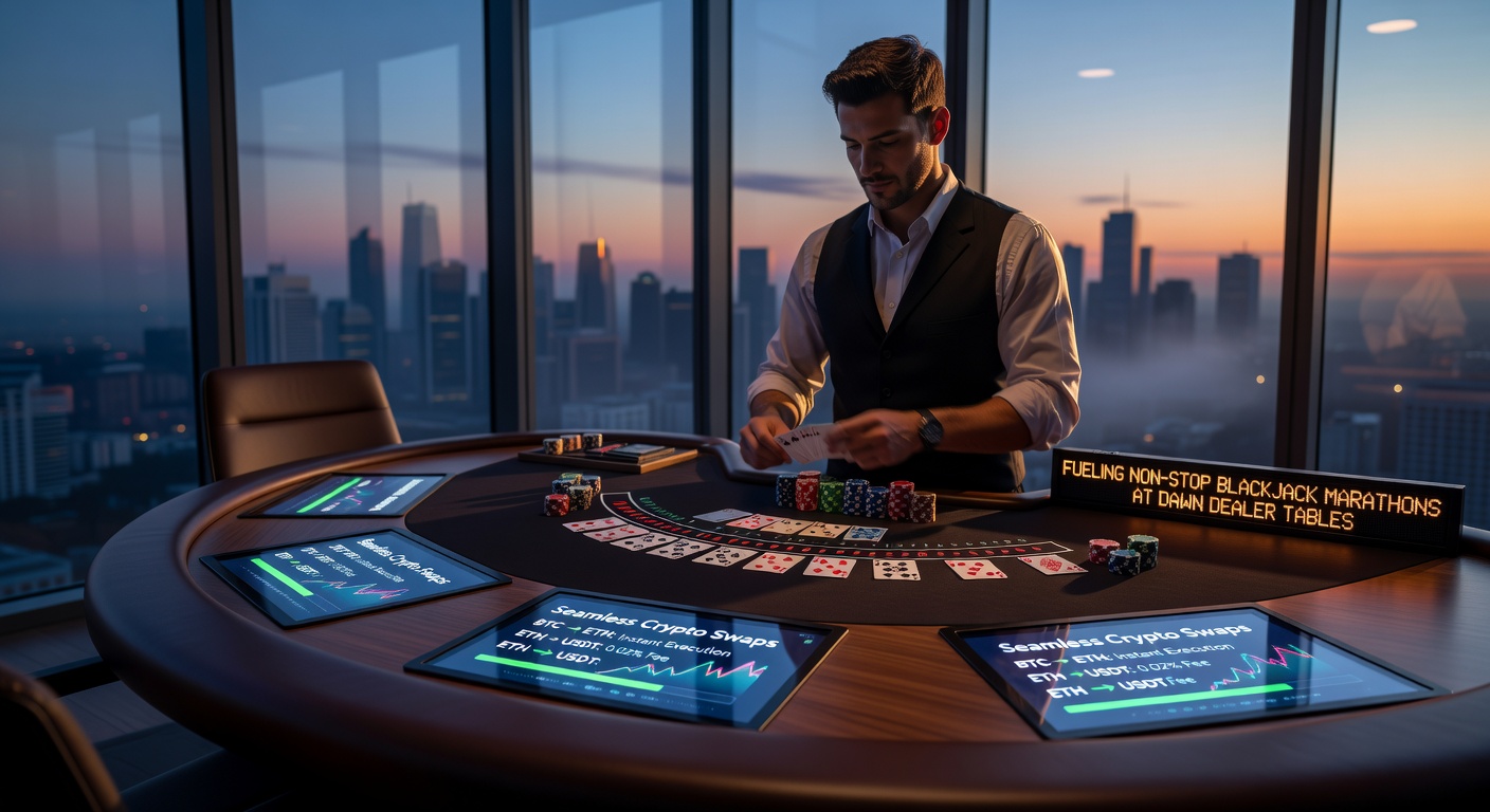Graph showing crypto transaction volumes spiking during dawn hours on live blackjack platforms, with swap efficiency metrics overlaid