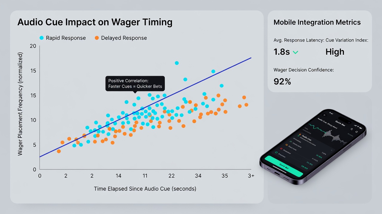Data visualization chart displaying audio cue frequency variations plotted against average wager decision times in mobile gaming sessions